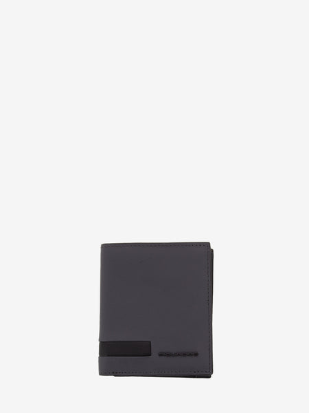 Portafoglio da uomo verticale con portamonete grigio / nero
