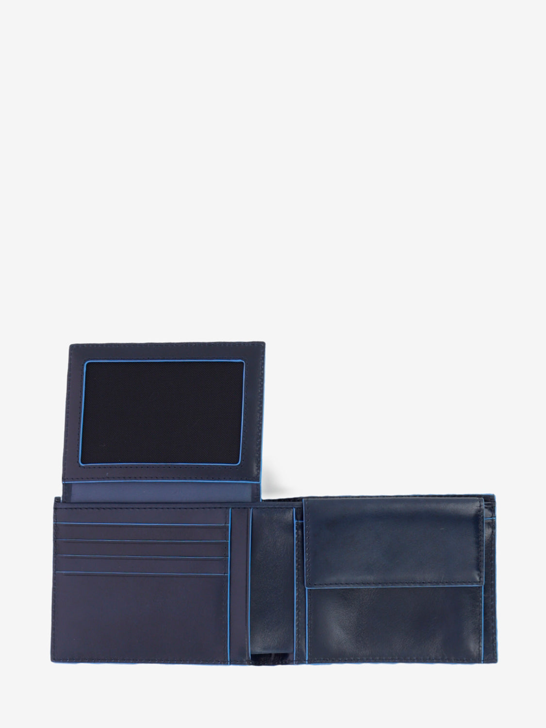 Wallet con portadocumenti a ribalta blu