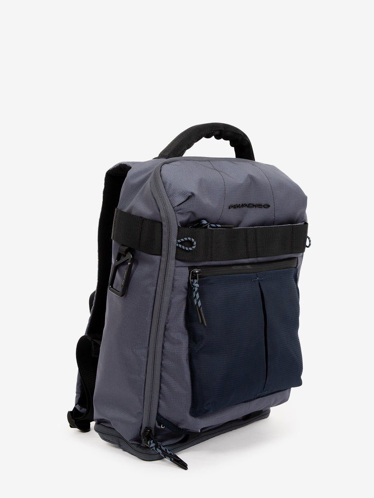 PIQUADRO - Zaino in tessuto porta pc 14'' grigio / blu