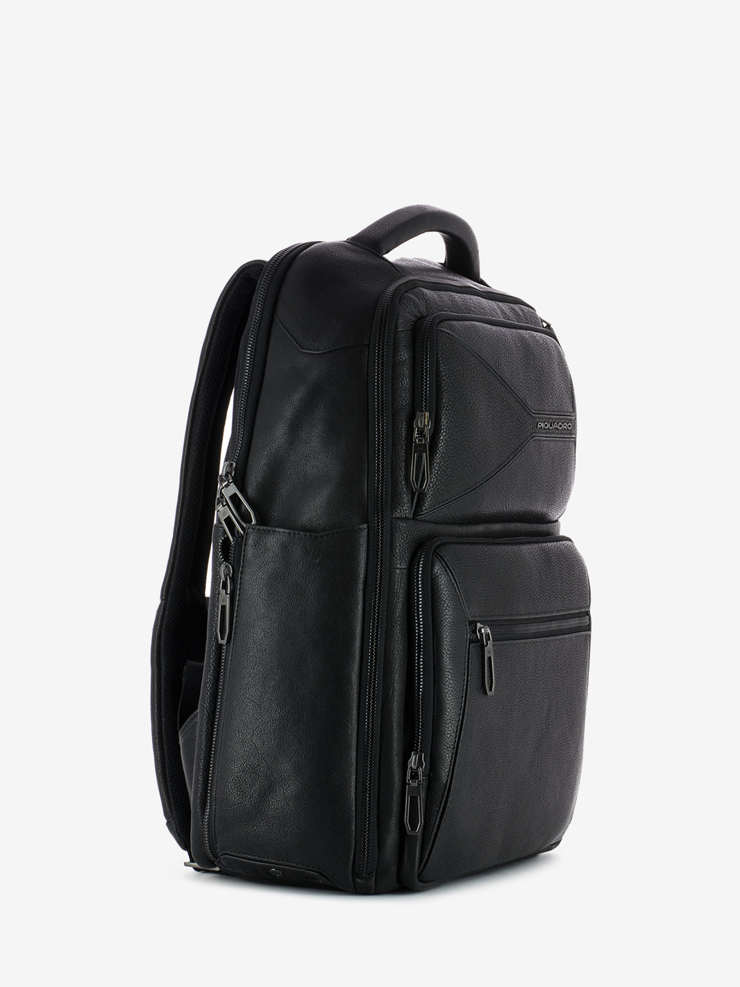 Black leather 15.6 laptop backpack