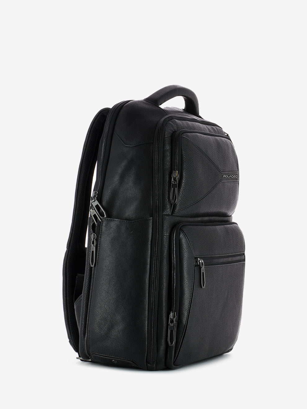 Black leather 15.6 laptop backpack