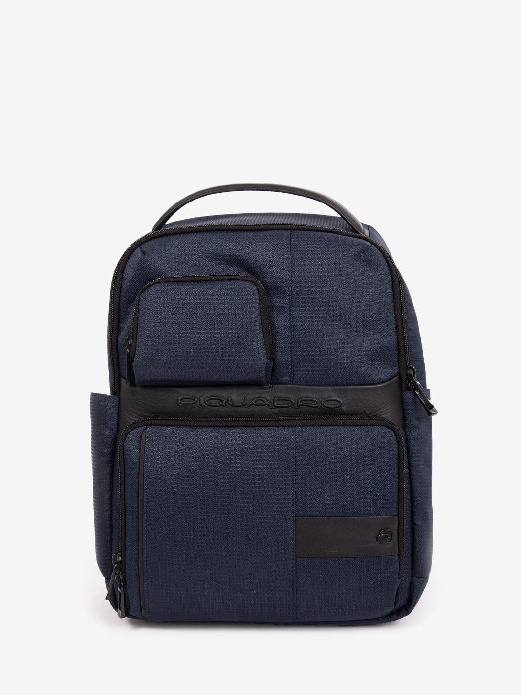14" laptop backpack in blue fabric and leather 