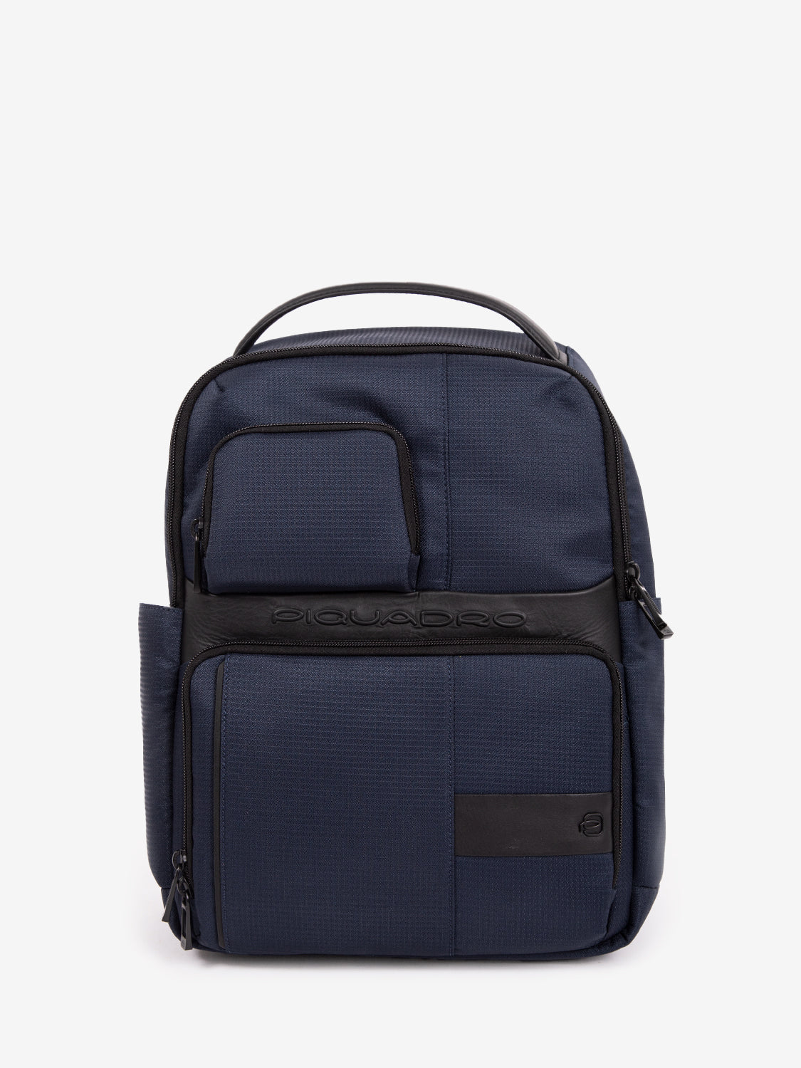 14" laptop backpack in blue fabric and leather 