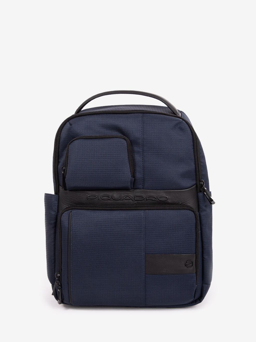 14" laptop backpack in blue fabric and leather 