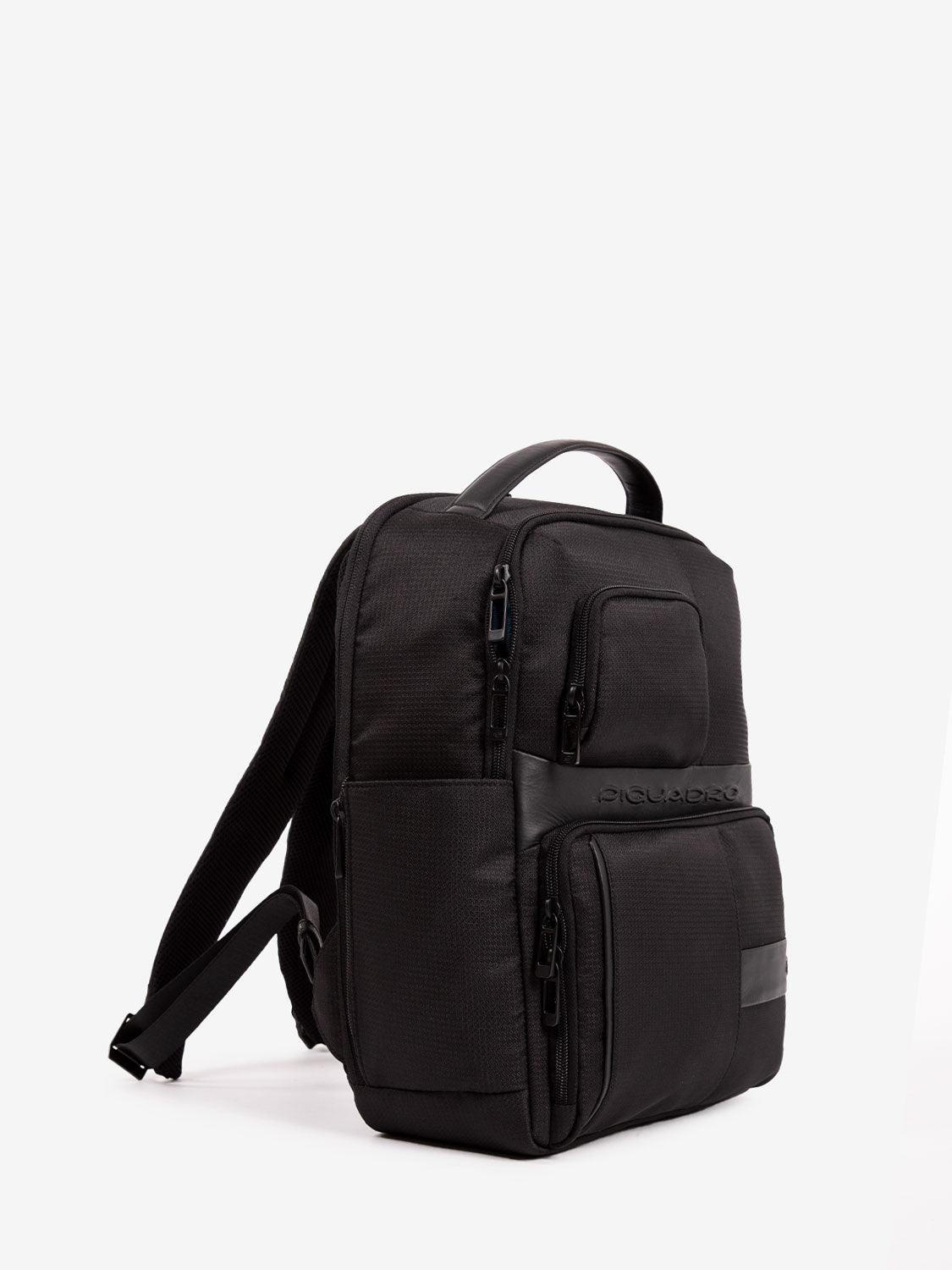 14" laptop backpack in black fabric and leather