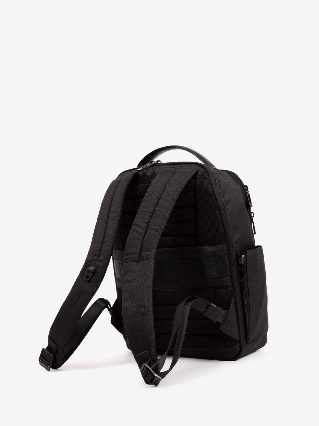 14" laptop backpack in black fabric and leather