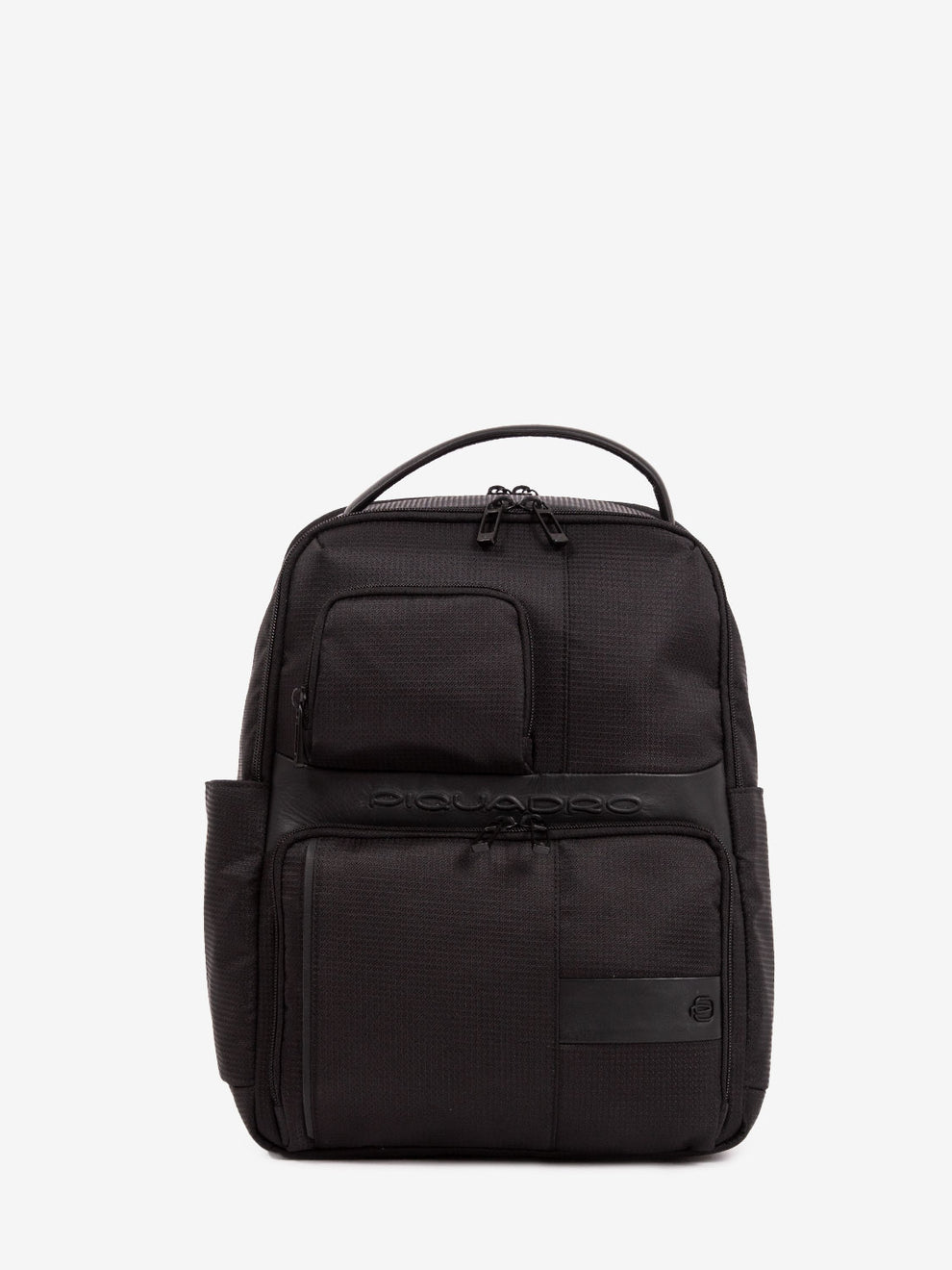 14" laptop backpack in black fabric and leather
