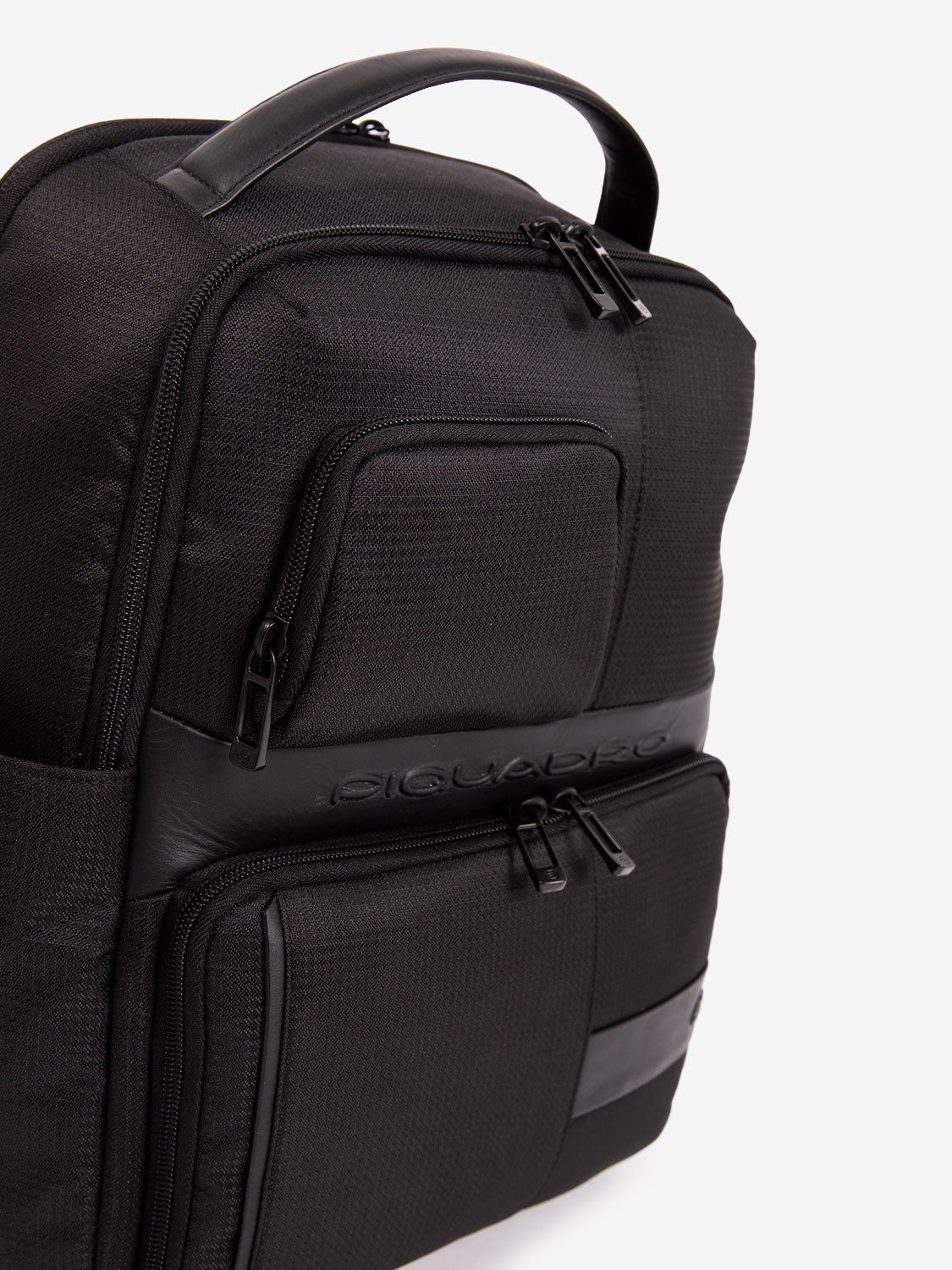 14" laptop backpack in black fabric and leather