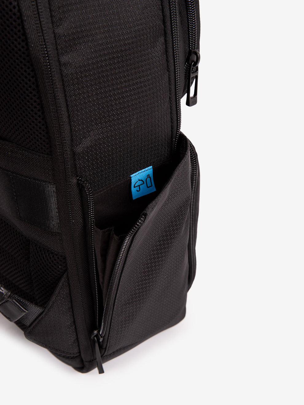 14" laptop backpack in black fabric and leather