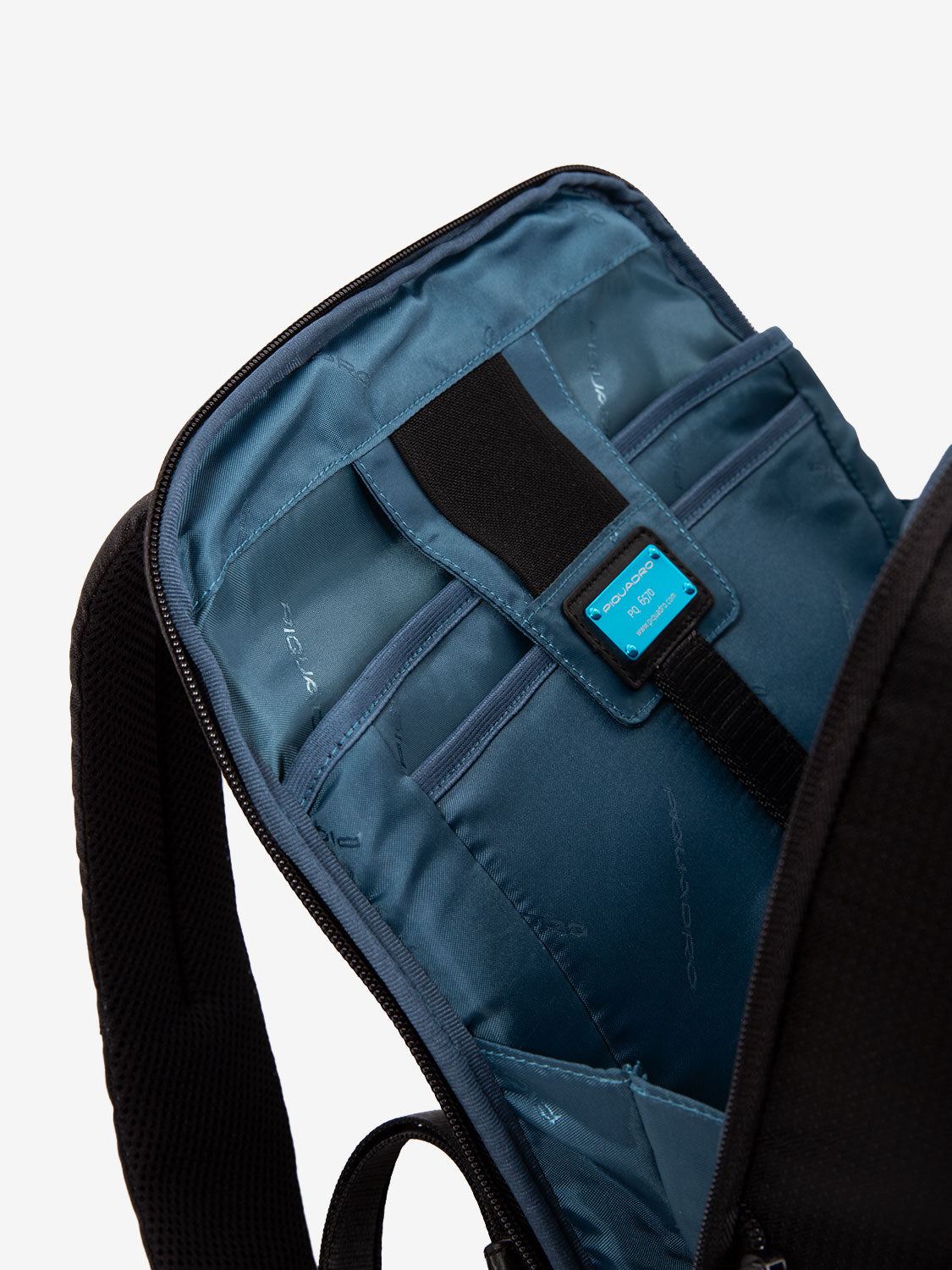14" laptop backpack in black fabric and leather
