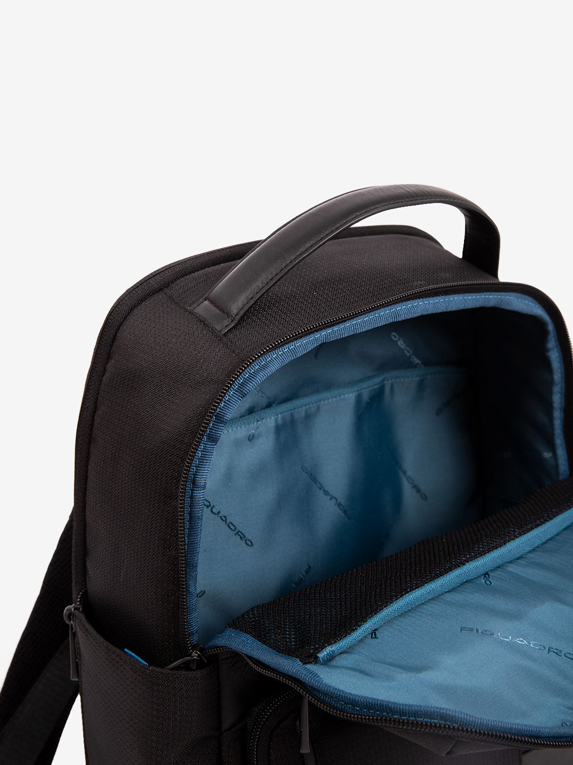 14" laptop backpack in black fabric and leather