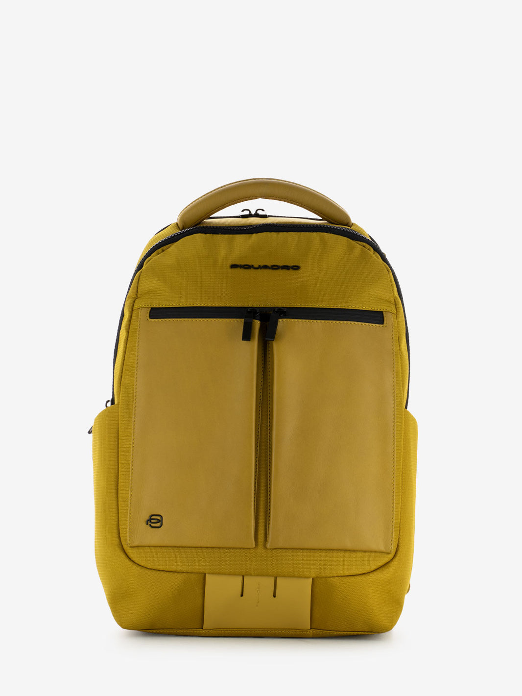 Yellow leather and fabric 15.6 laptop backpack