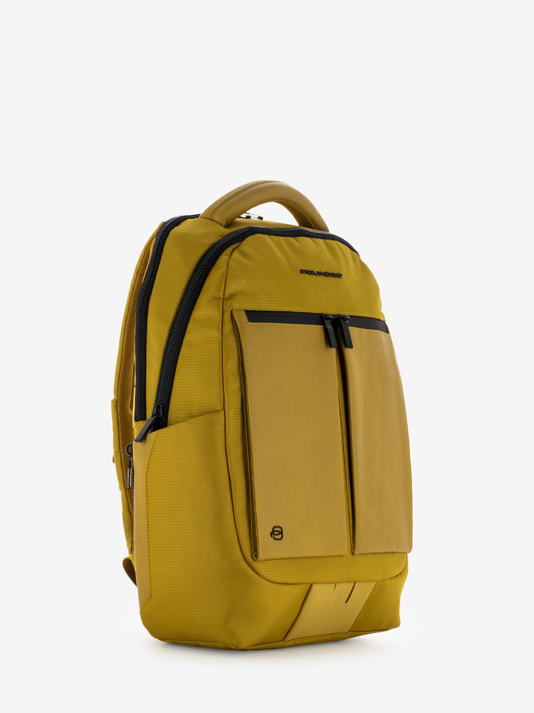 Yellow leather and fabric 15.6 laptop backpack