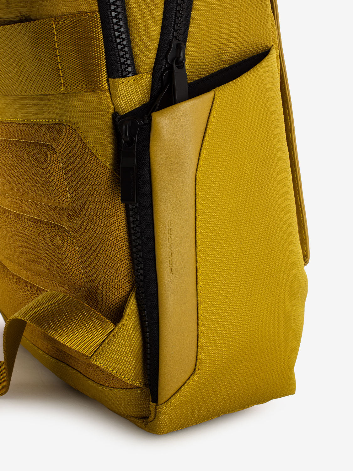 Yellow leather and fabric 15.6 laptop backpack