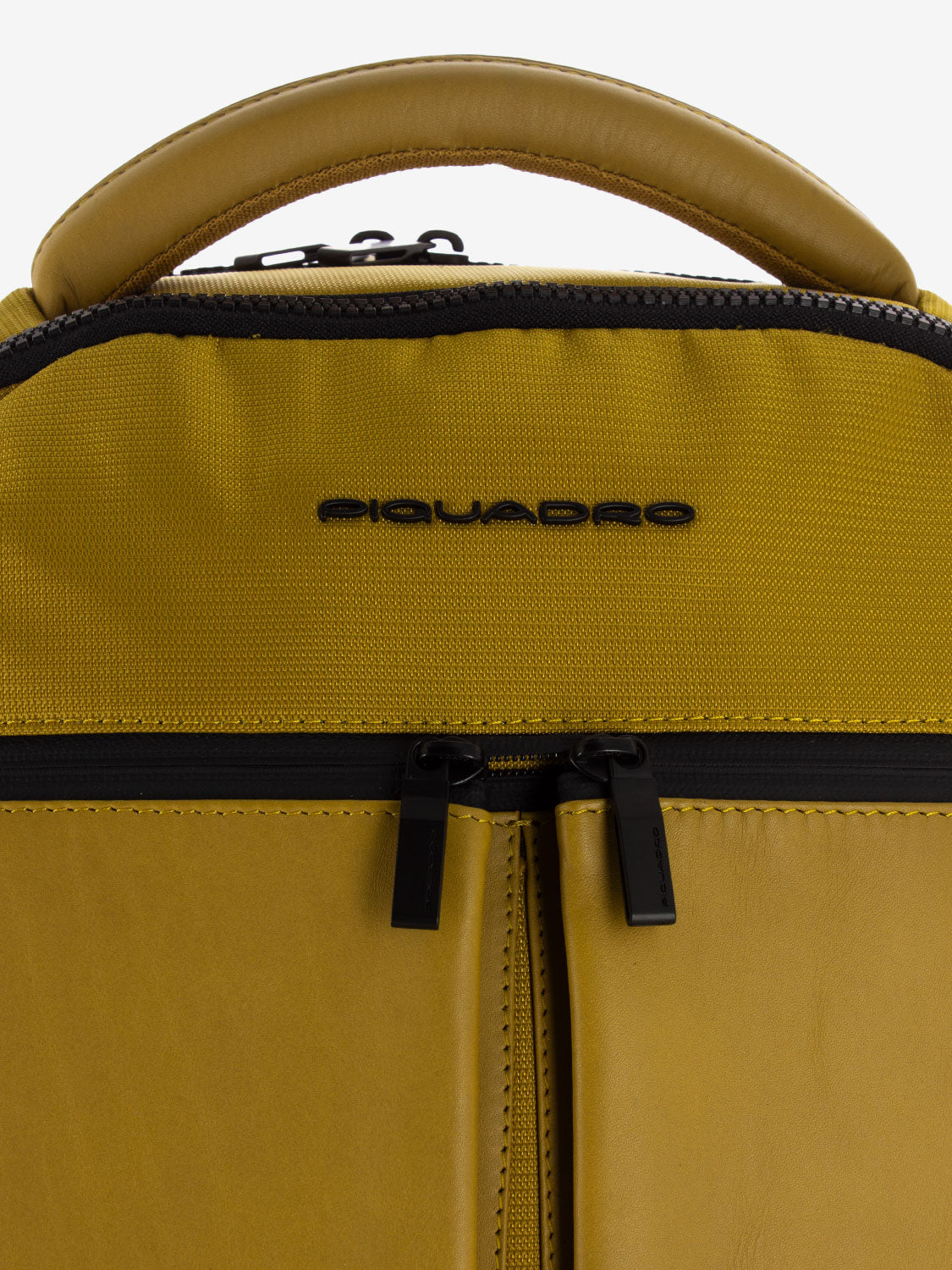 Yellow leather and fabric 15.6 laptop backpack