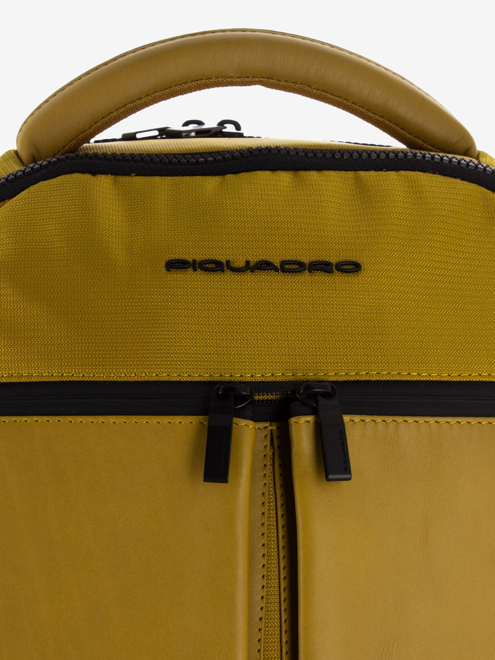 Yellow leather and fabric 15.6 laptop backpack