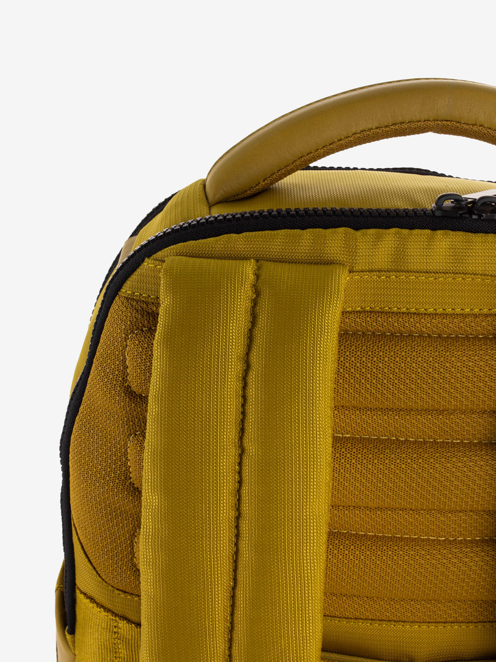 Yellow leather and fabric 15.6 laptop backpack