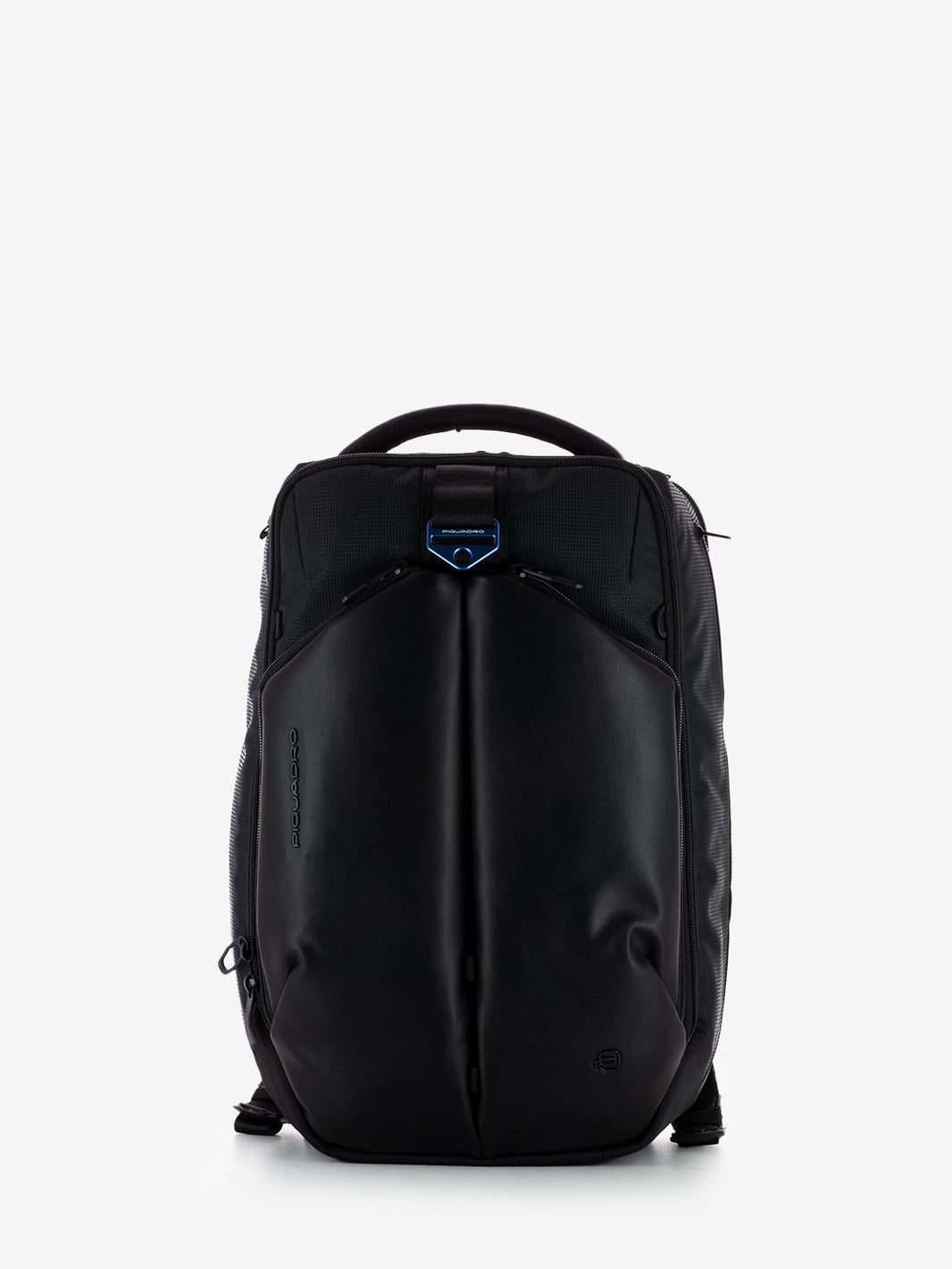 Black fabric and vegan leather laptop backpack 