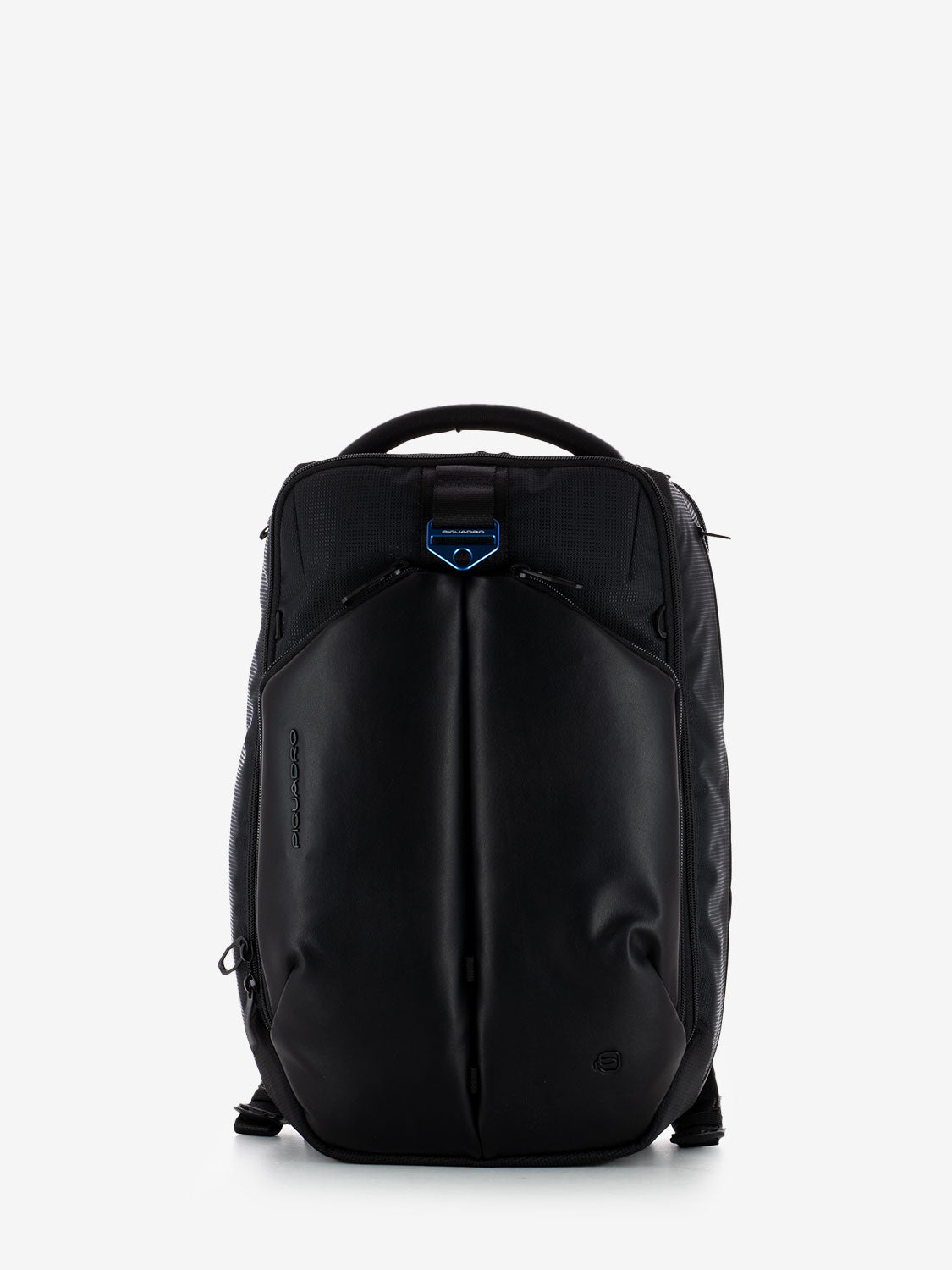 Black fabric and vegan leather laptop backpack 
