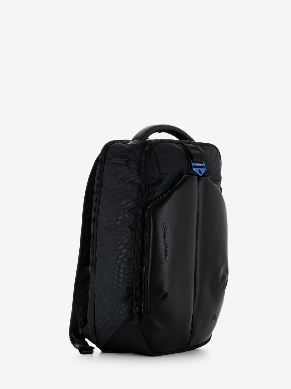 Black fabric and vegan leather laptop backpack 