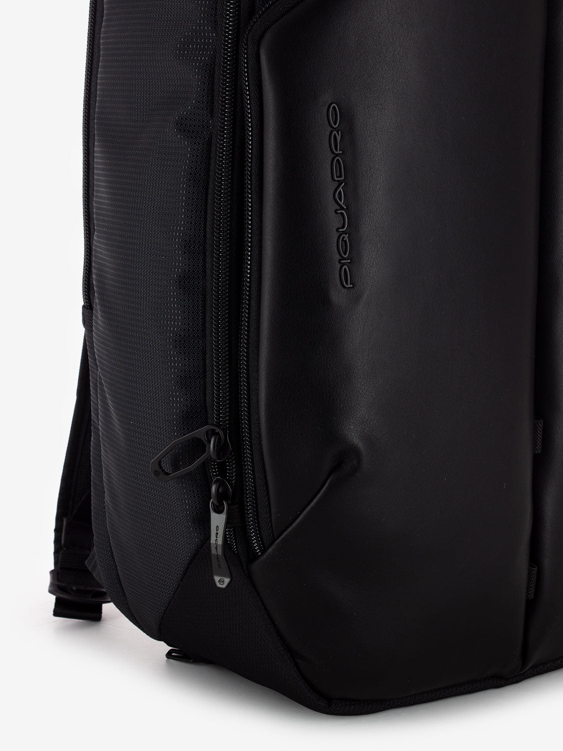 Black fabric and vegan leather laptop backpack 
