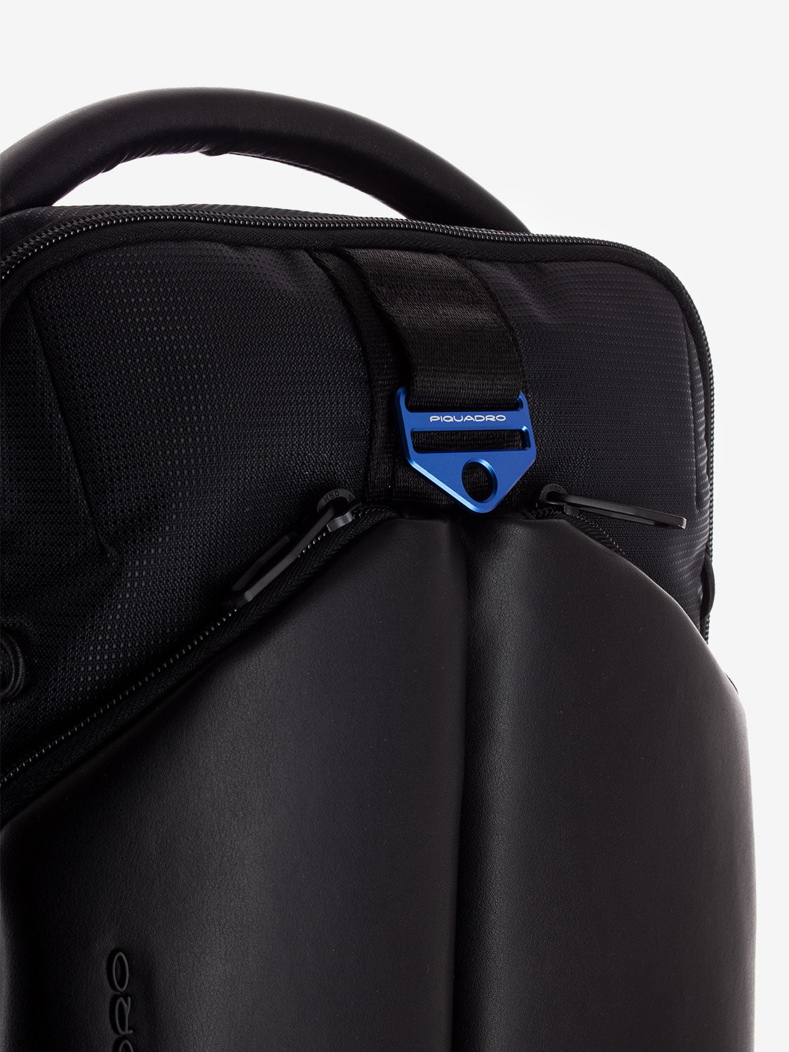 Black fabric and vegan leather laptop backpack 