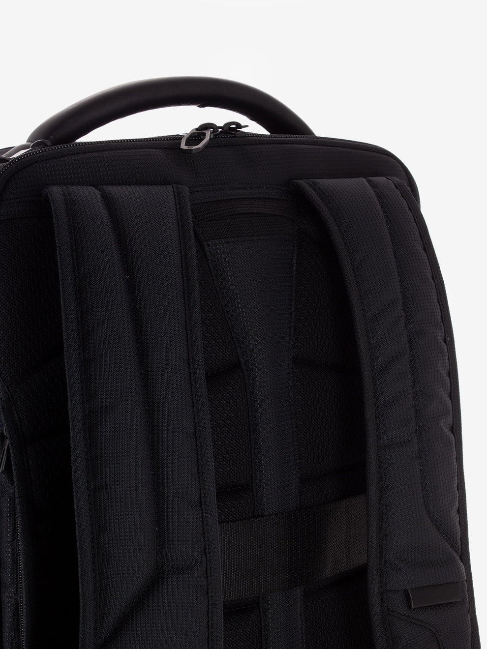 Black fabric and vegan leather laptop backpack 