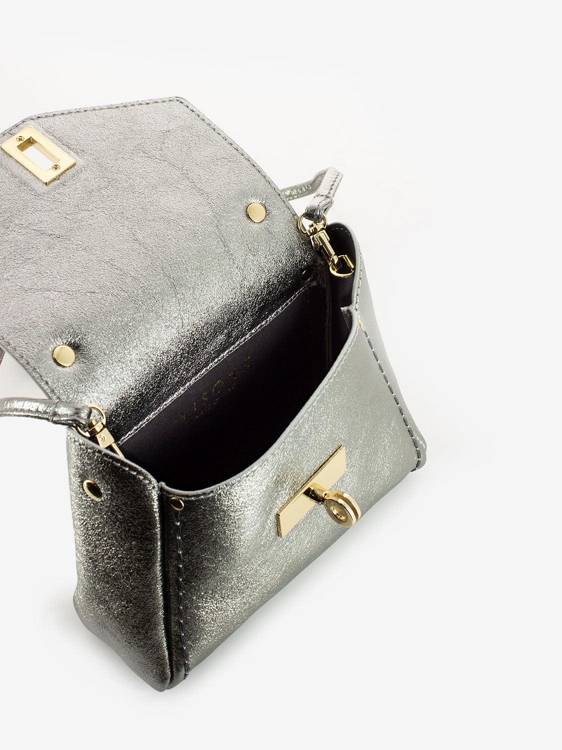 Pochette California a tracolla in pelle laminata argento