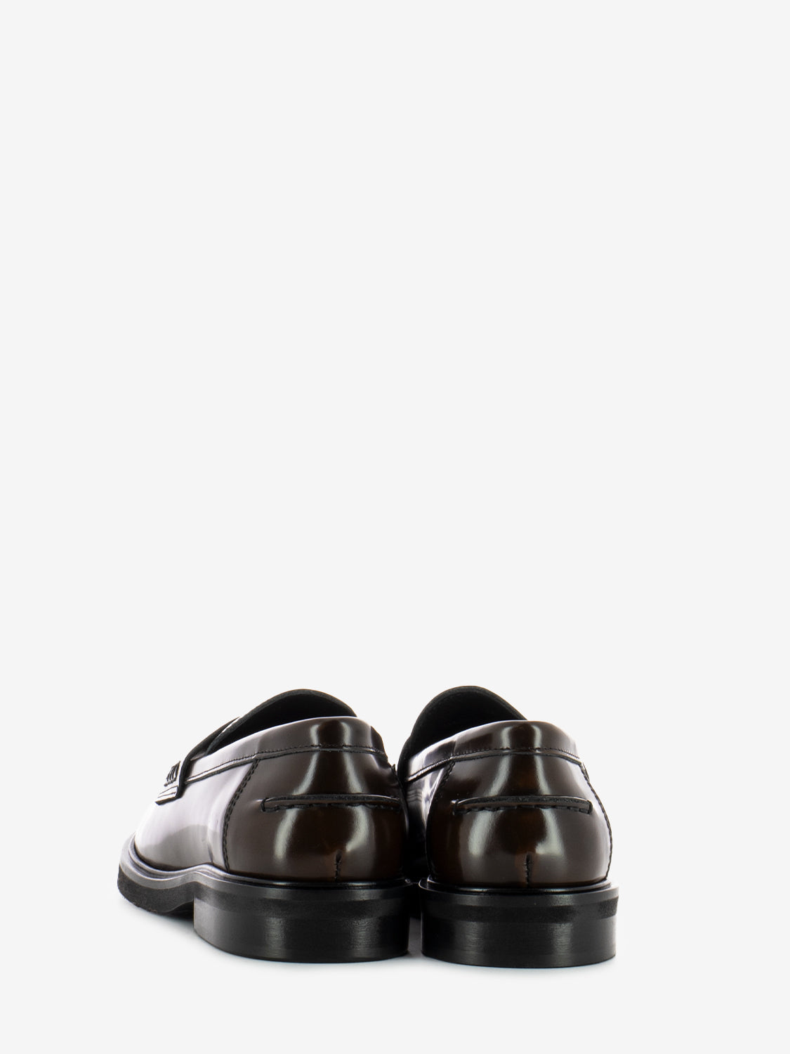 Brushed leather moccasins with cognac penny band