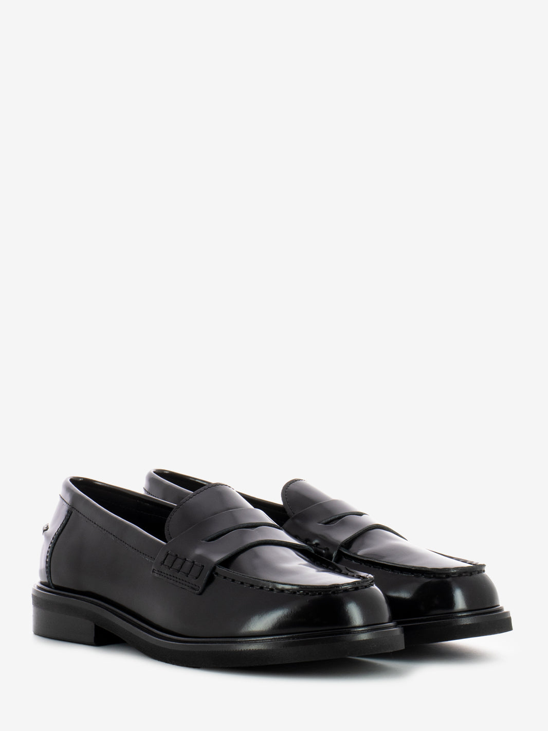Black Penny Band Brushed Leather Loafers