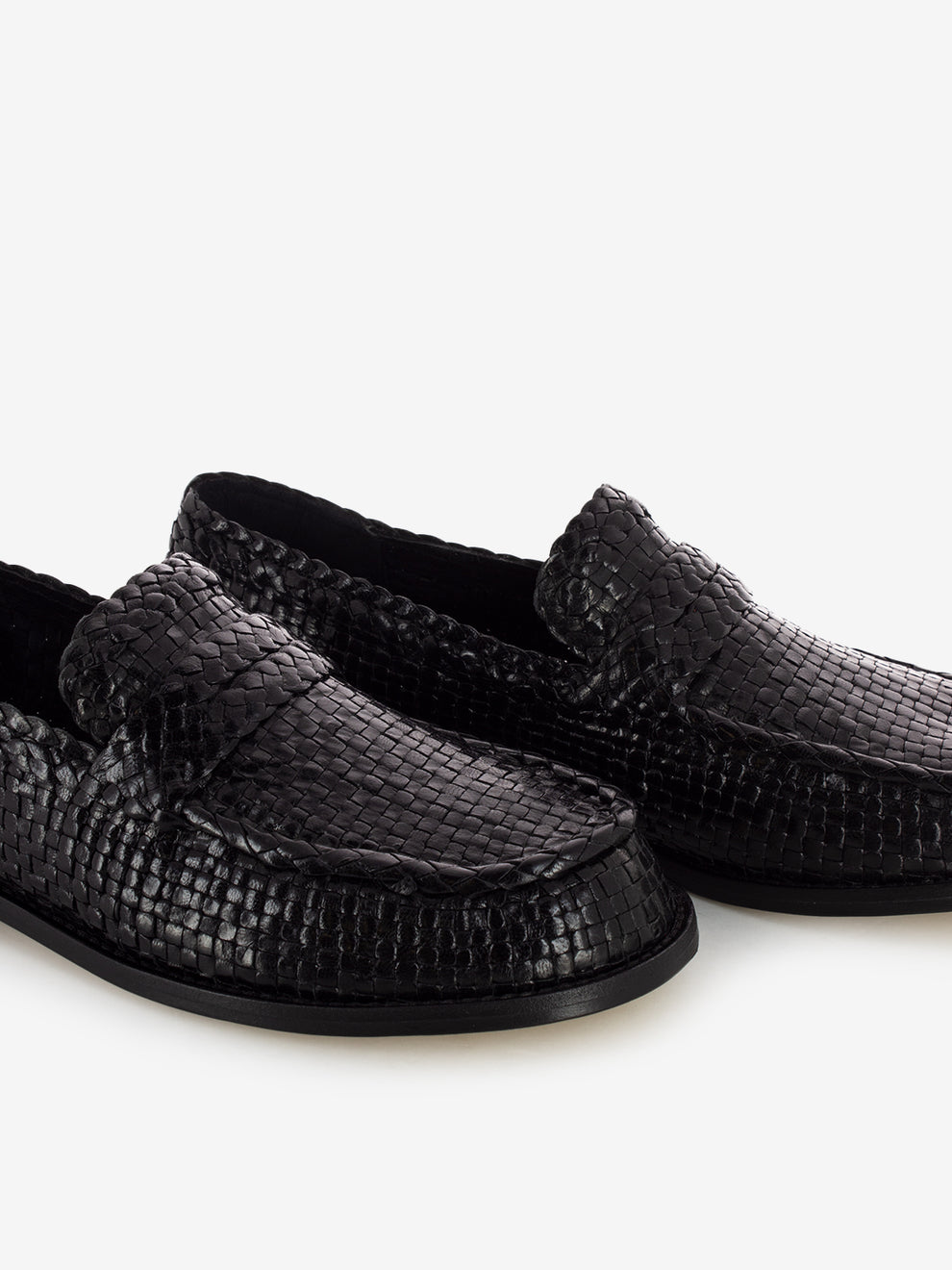 Black woven moccasins