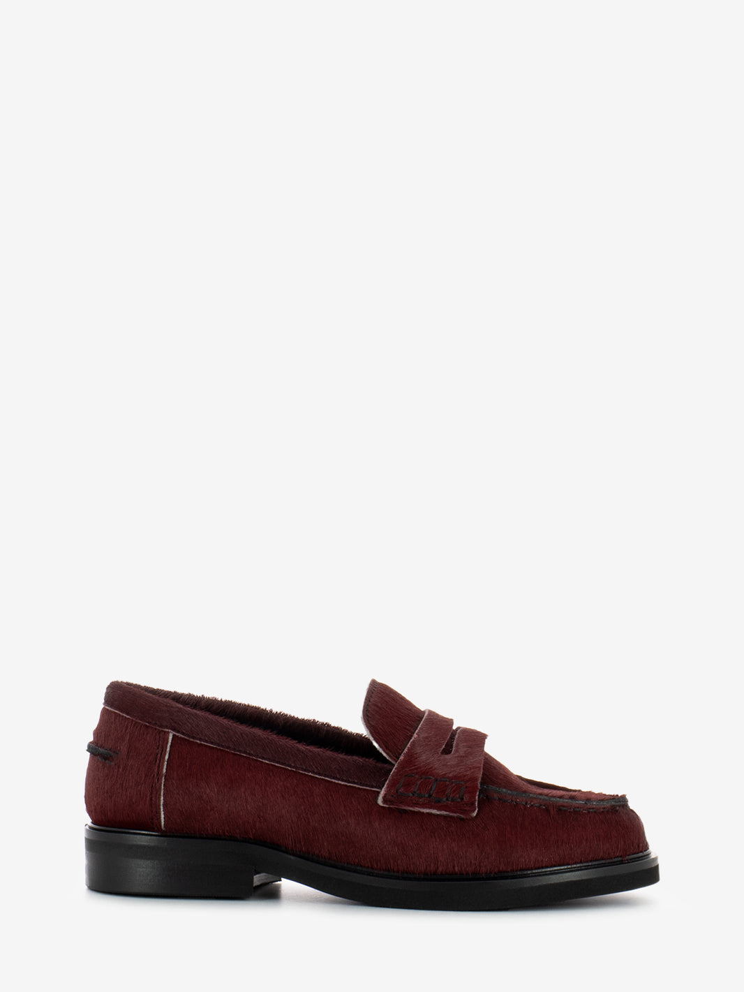 Burgundy pony penny loafers