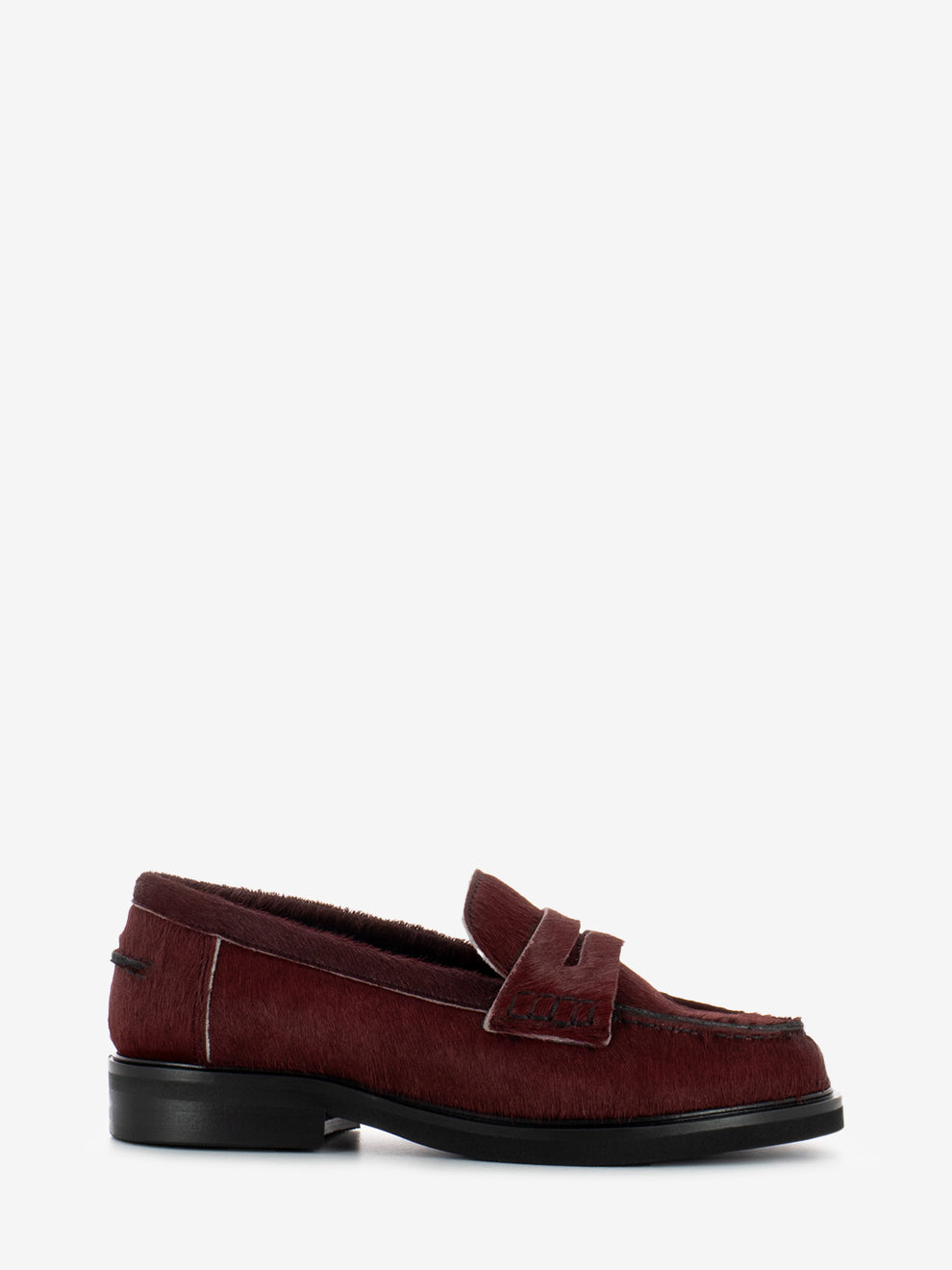 Burgundy pony penny loafers