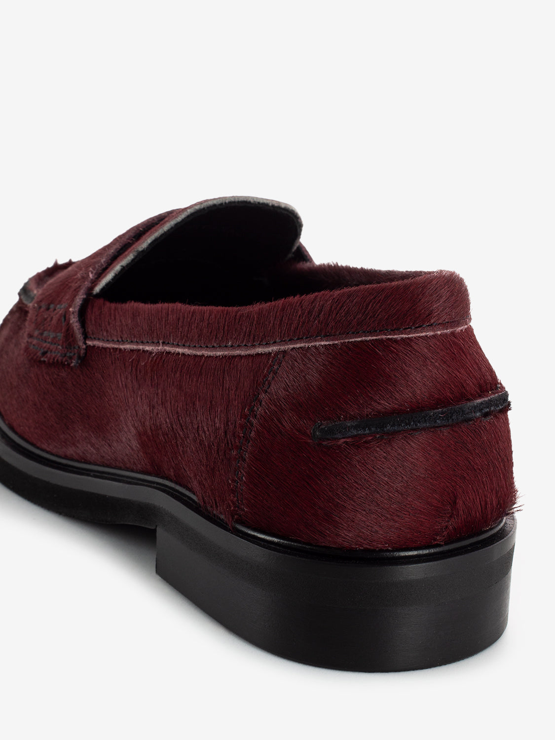 Burgundy pony penny loafers