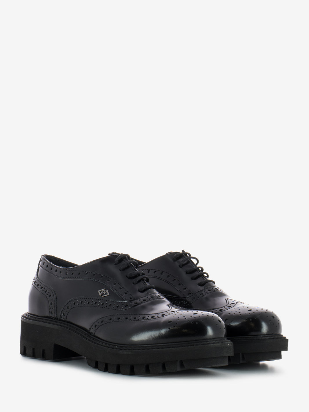 Black Abrasive Full-Brogue Derby Shoes