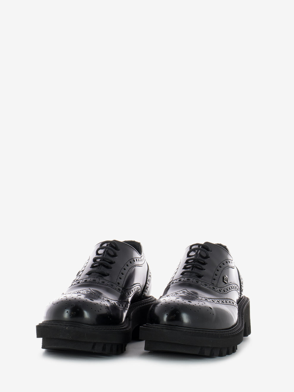 Black Abrasive Full-Brogue Derby Shoes