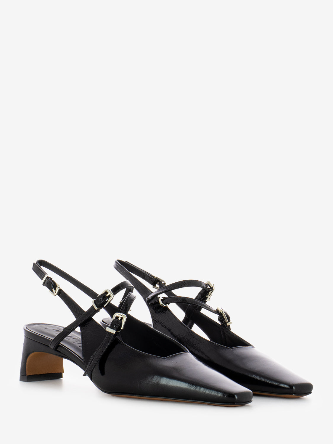 Slingback with black patent straps