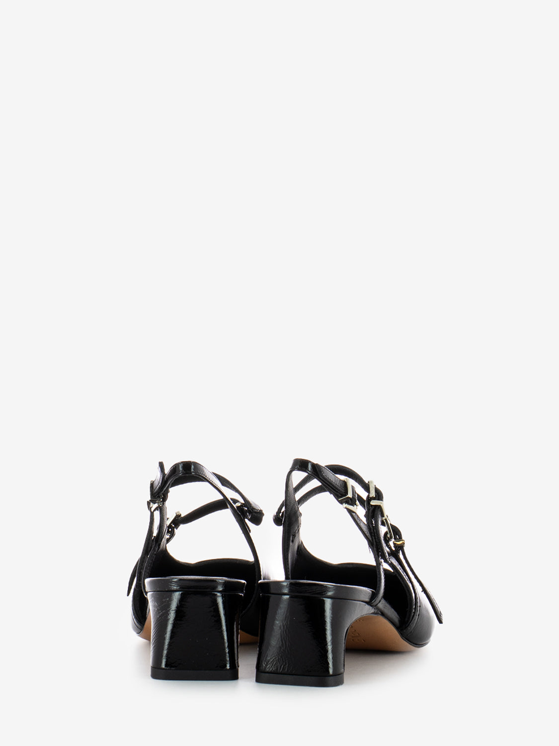 Slingback with black patent straps