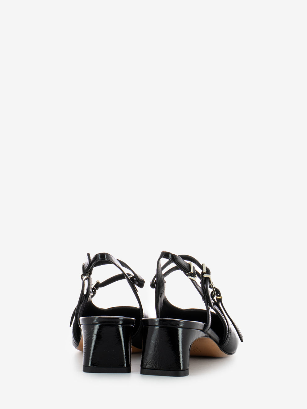 Slingback with black patent straps