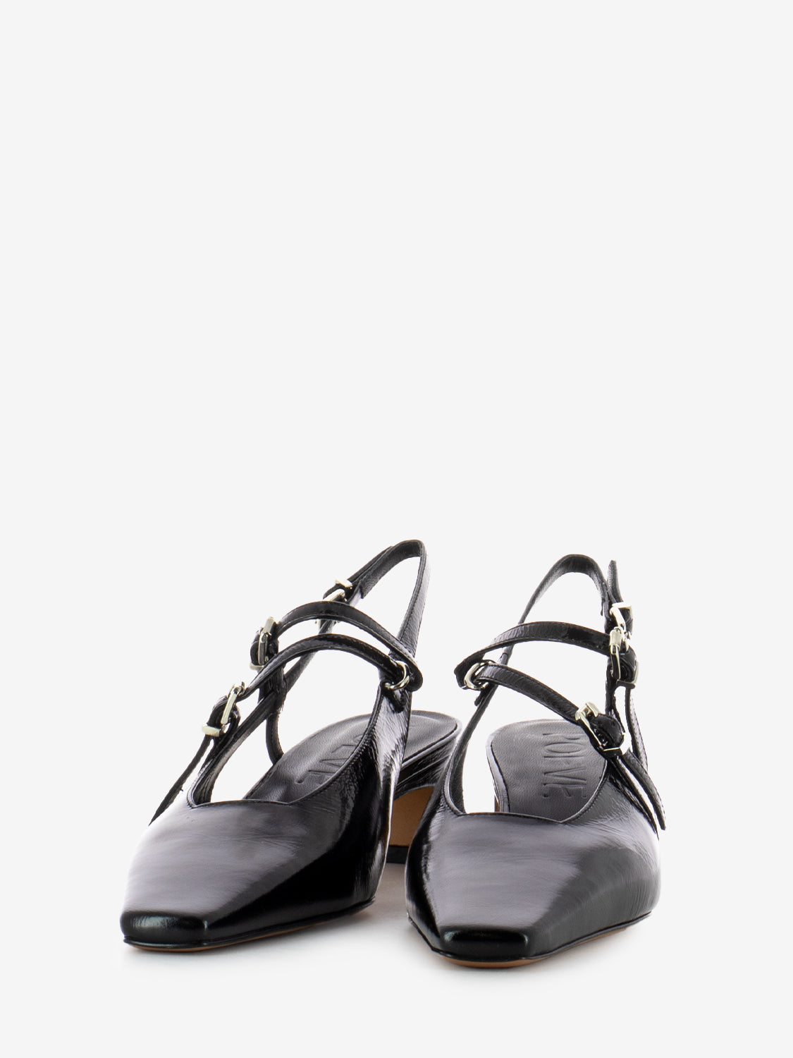 Slingback with black patent straps