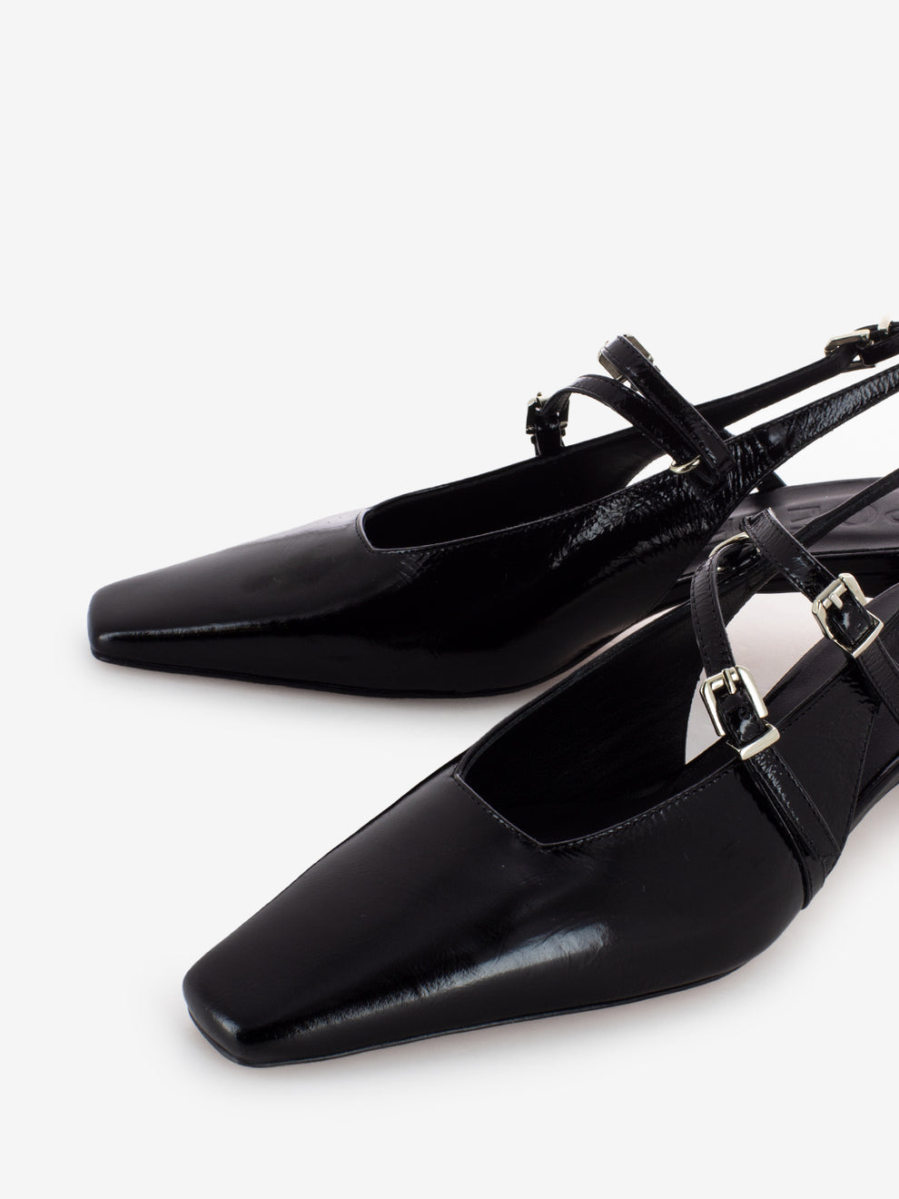 Slingback with black patent straps
