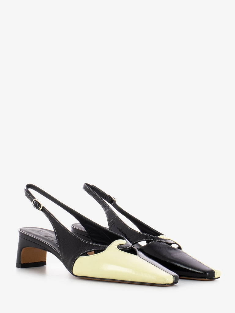 POESIE VENEZIANE - Slingback in vernice bicolore talco / nero