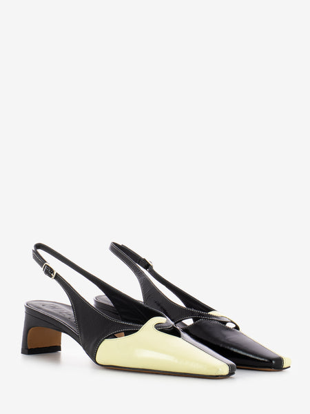 Slingback in vernice bicolore talco / nero