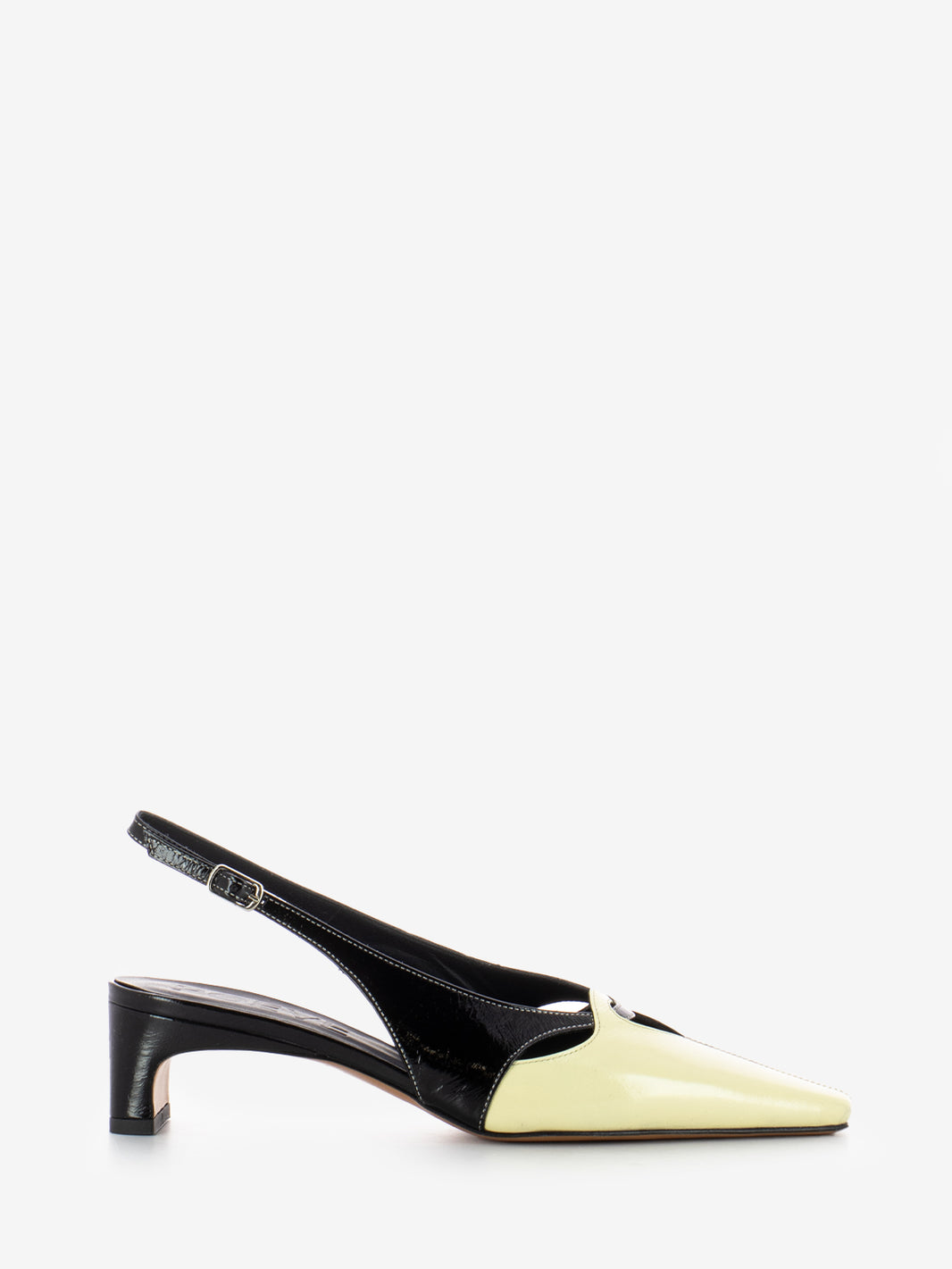 Slingback in vernice bicolore talco / nero