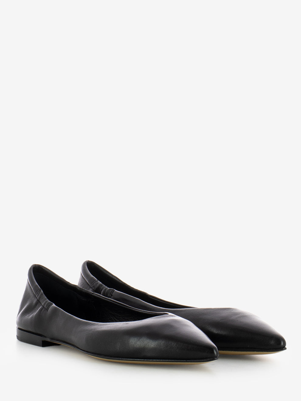 Pomme D'Or Pointed Toe Ballerinas in Black Leather