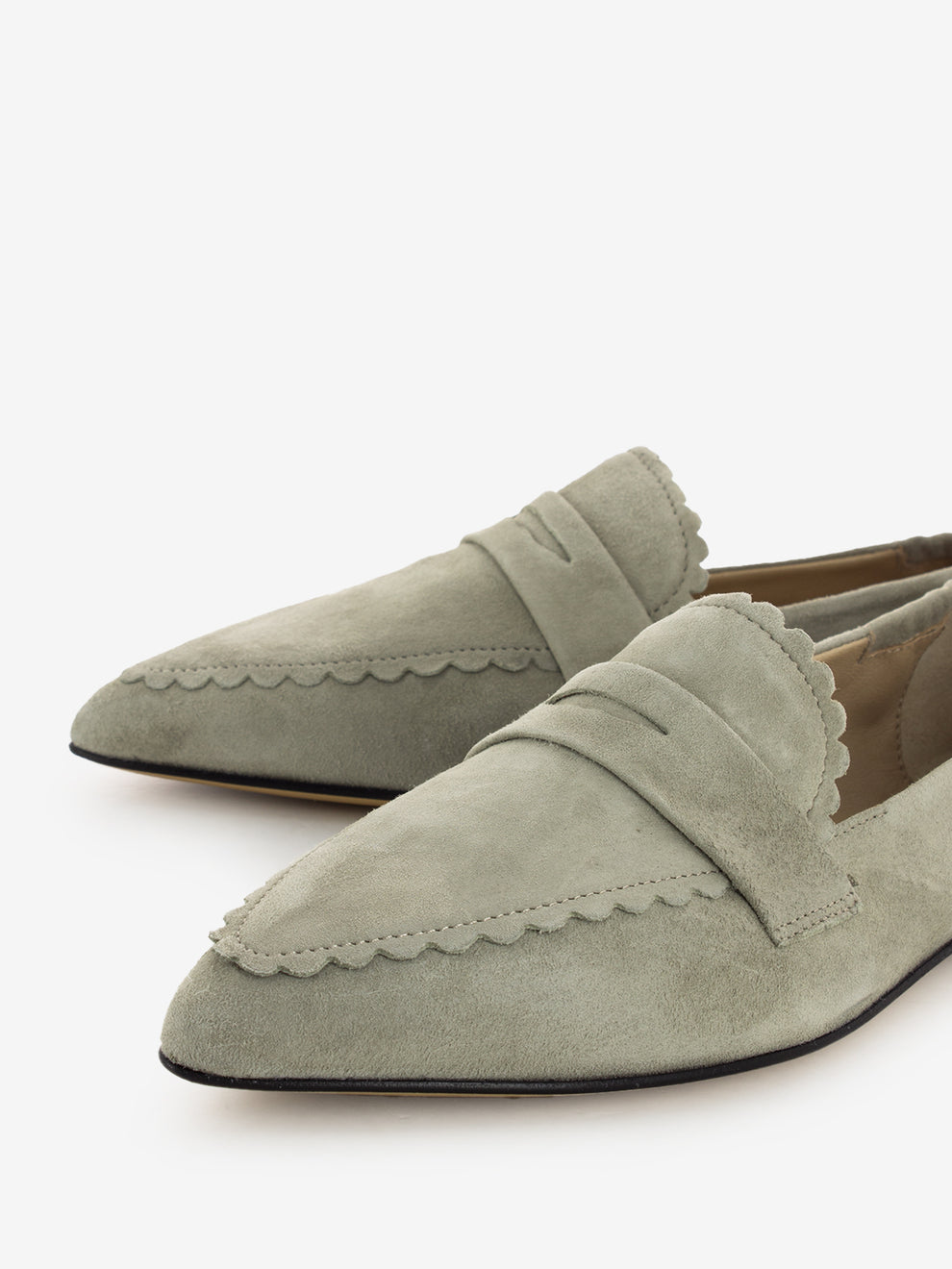 Mocassini a punta Grace camoscio light sage