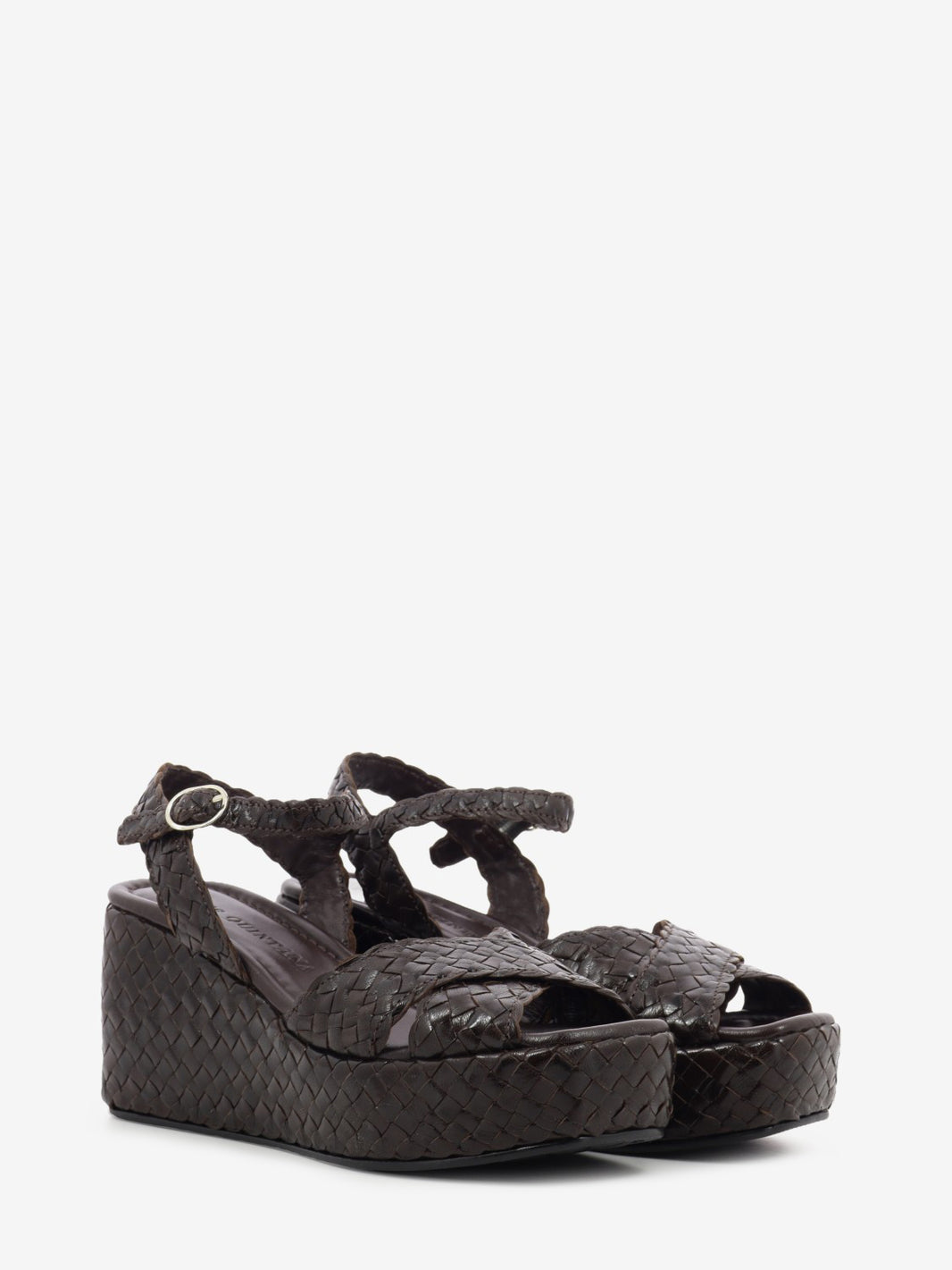 Brown woven leather wedge sandal
