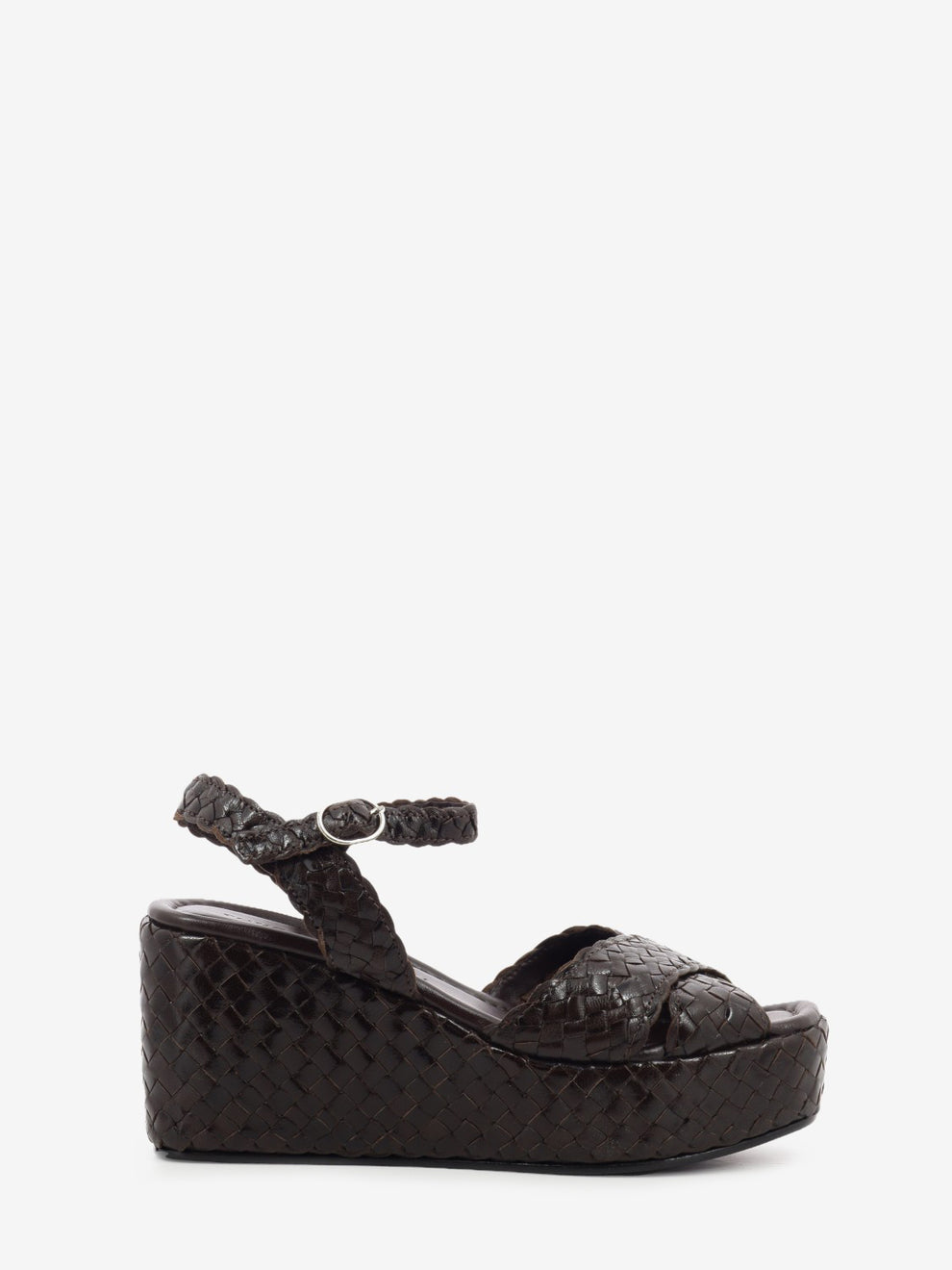 Brown woven leather wedge sandal