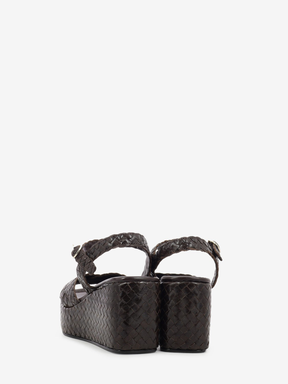 Brown woven leather wedge sandal