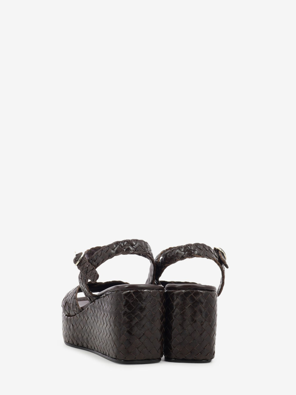Brown woven leather wedge sandal